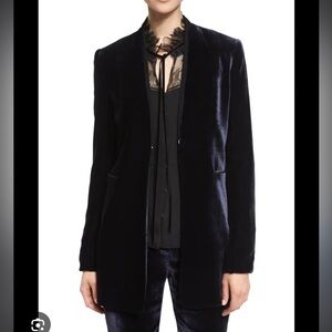Elie Tahari Blazer Velvet Coat Jacket Size 6 Women Antoinette Mid Length Blue